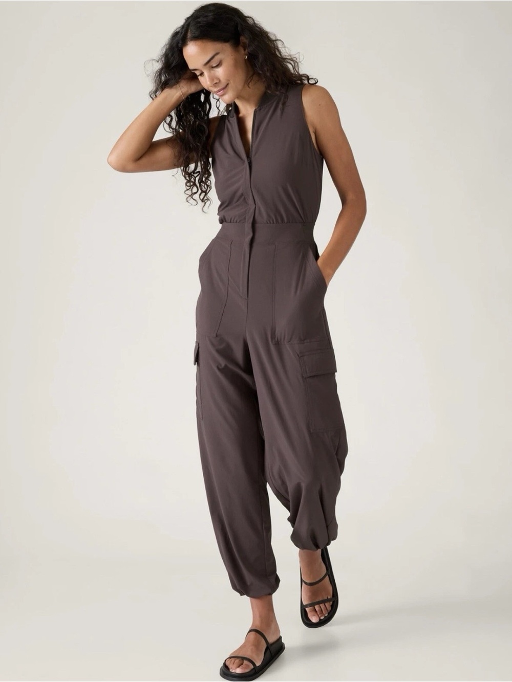 Athleta size 12T 12 Tall Brooklyn Utility Jumpsuit Shale
